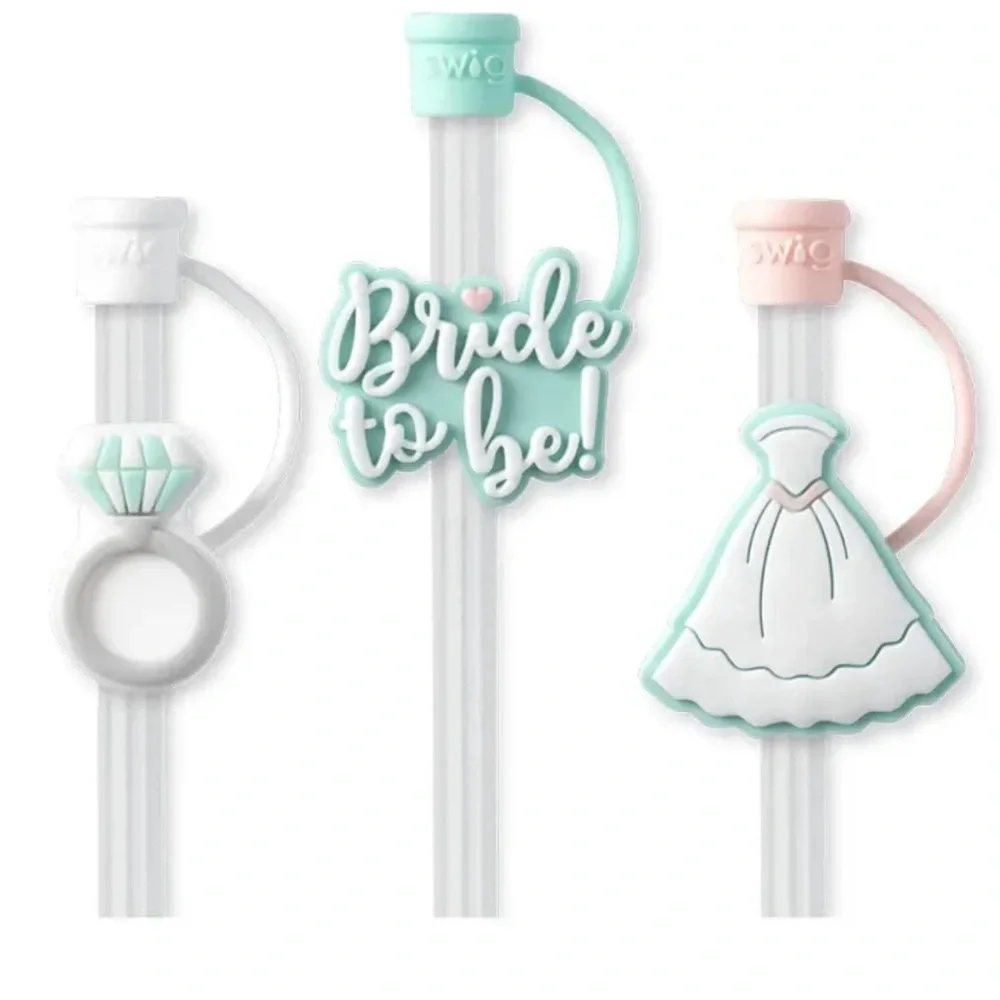 Swig Life Bridal Celebration Straw Toppers with Caps - White, Mint, Pink 0️⃣5️⃣